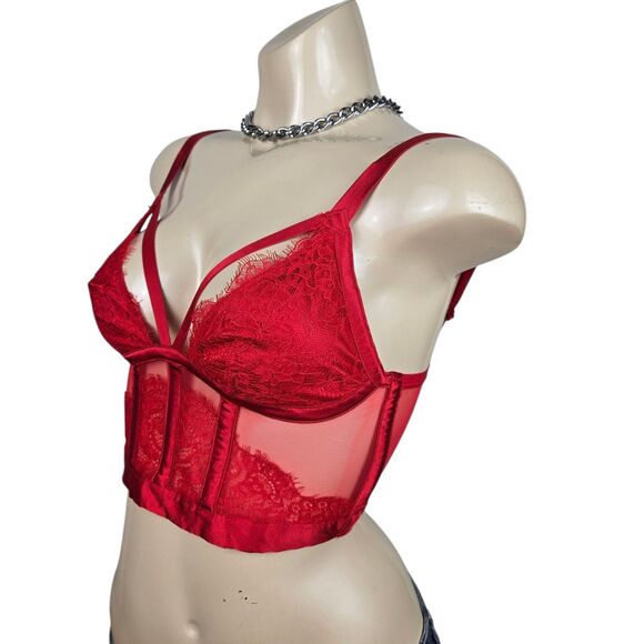 Victoria's Secret Very Sexy Bustier Bra Sz S Red Lace Coquette Whimsigoth - Picture 3 of 10